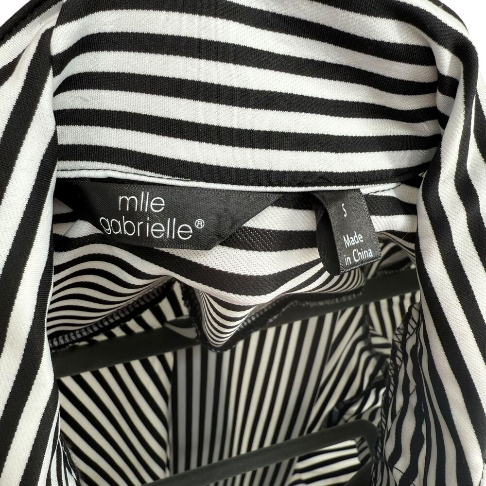 Striped Shirt Dress S Black White Belted Mlle Gabrielle Career Office Academia - Picture 15 of 16